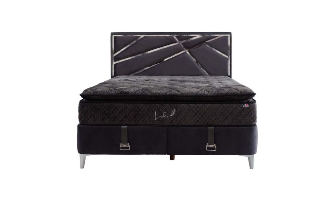 a black mattress with a silver design